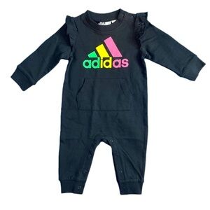 ⭐️ Adidas logo black baby onesie with ruffles & snap buttons- size 6M